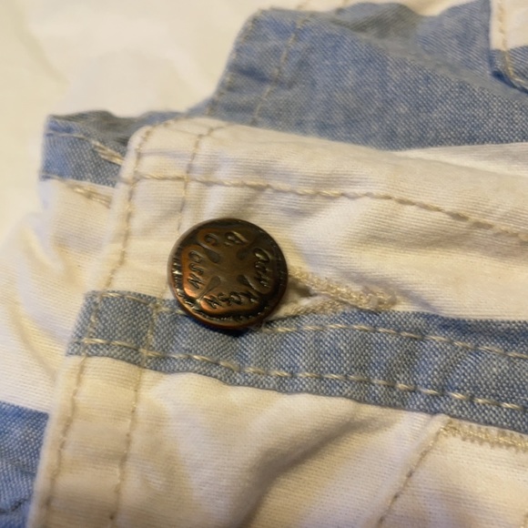 VINTAGE THICK STRIPED OVERALL SHORTS LGT BLUEWHITE - Picture 7 of 9